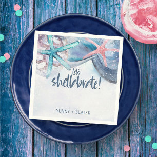 Shellabration   Beach Starfish Seashells  Napkin