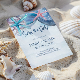 Shellabration Watercolor Beach Starfish Sea Shells Save The Date