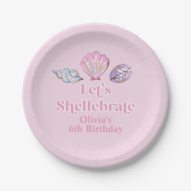Shellebrate Seashell Beach Birthday Paper Plate (Front)