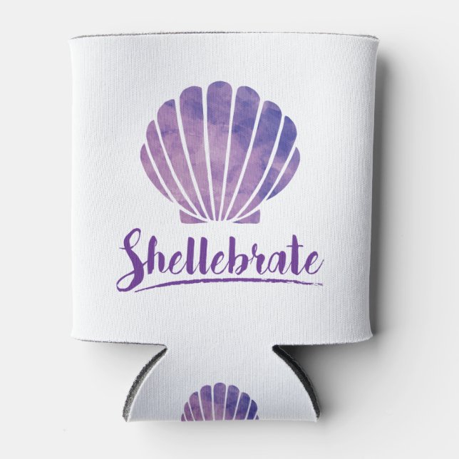 Shellebrate Seashell Pun Beach Party Can Cooler (Front)