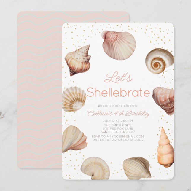 Shellebrate Seashell Realistic Birthday Invitation (Front/Back)