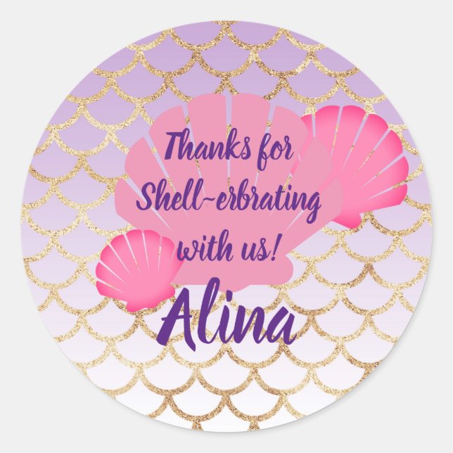 Shellerbrate Party Favour for under the sea Mermai Classic Round Sticker (Front)