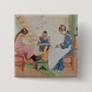 Shelling Peas, pub. in 'Lasst Licht Hinin'(`Let in 2 Inch Square Button