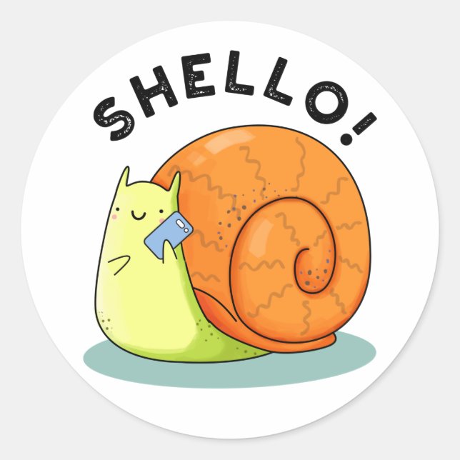 Shello Funny Snail Cellphone Pun  Classic Round Sticker (Front)