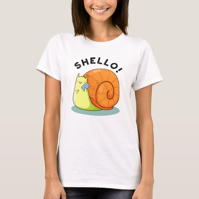 Shello Funny Snail Cellphone Pun  T-Shirt (Front)