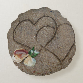 shells & 2 hearts on beach custom wedding pillow
