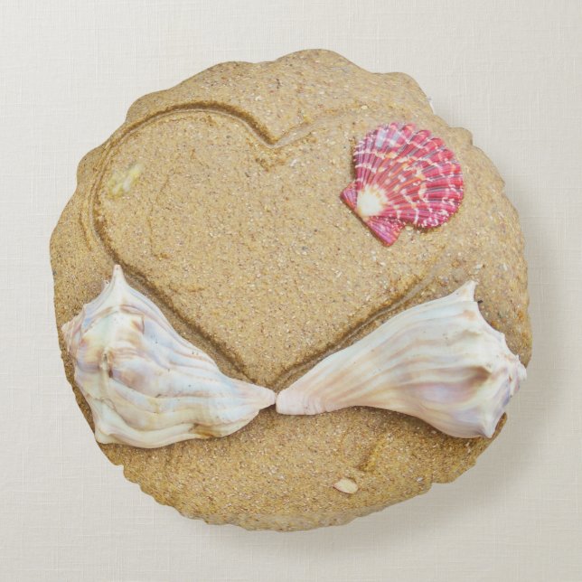 shells & 2 hearts on beach custom wedding pillow (Back)
