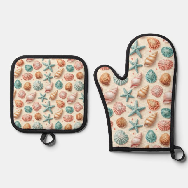 Shells Abundance Oven Mitt & Pot Holder Set (Front)