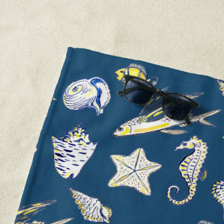 Shells and sea creatures beach towel