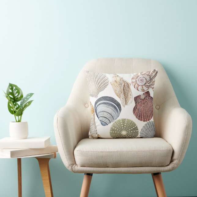 Shells Art Coastal Beach Throw Pillow (Chair)