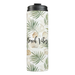 Shells Beach Green Palm Tree Leaves Thermal Tumbler