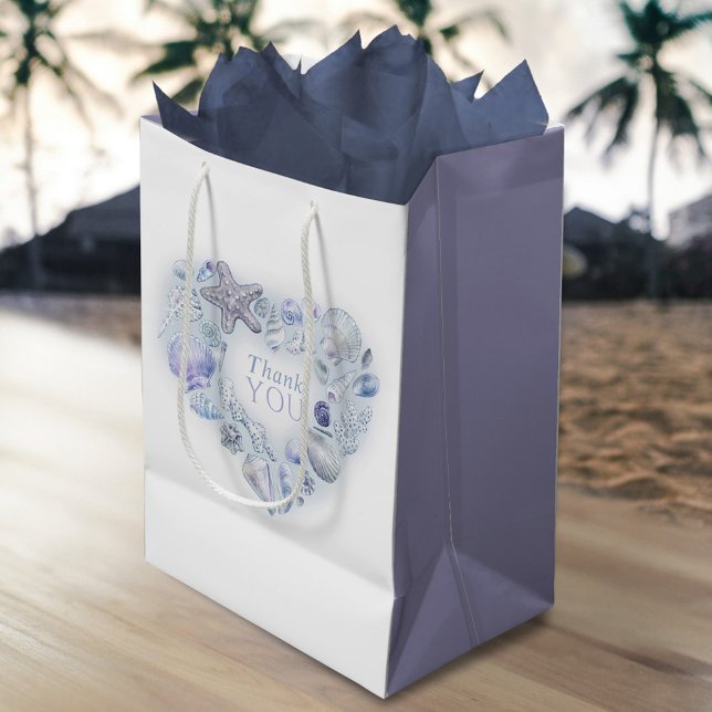 Shells heart art thank you beach blue wedding medium gift bag (Creator Uploaded)