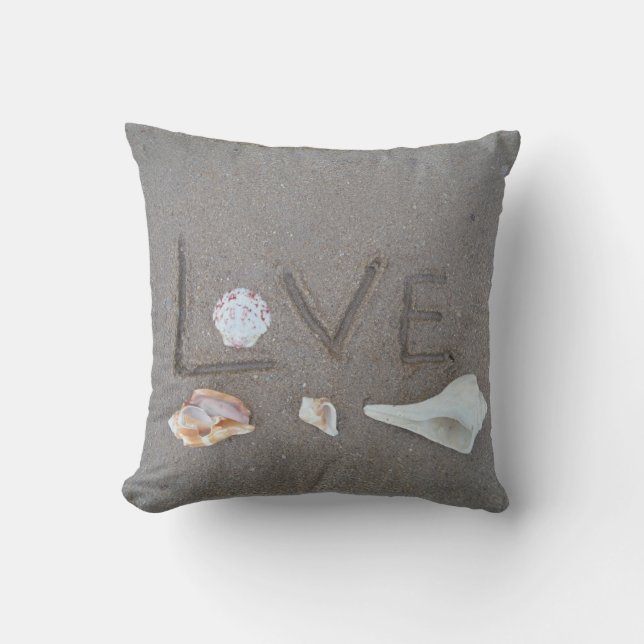 shells & heart on beach custom wedding pillow (Front)