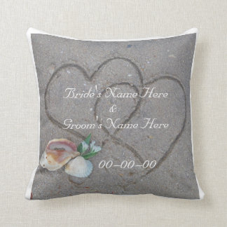 shells & heart on beach custom wedding pillow