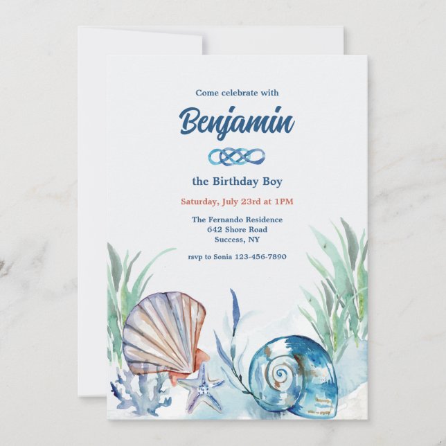 Shells in Blue Invitation (Front)