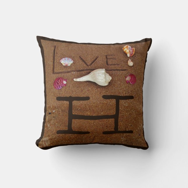 shells & Love on beach custom wedding pillow (Front)