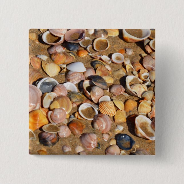 Shells On A Sandy Beach | Andalusia, Spain 2 Inch Square Button (Front)