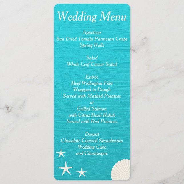Shells On Beach Wedding Menu Custom Invitations (Front)