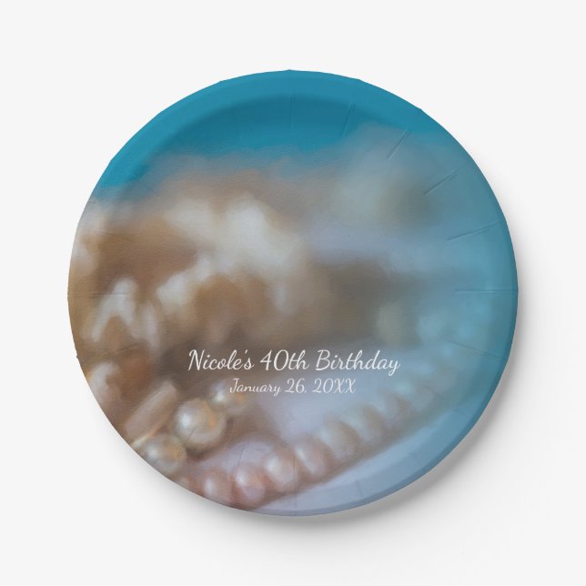 Shells & Pearls Elegant Painted Beach Plates (Front)