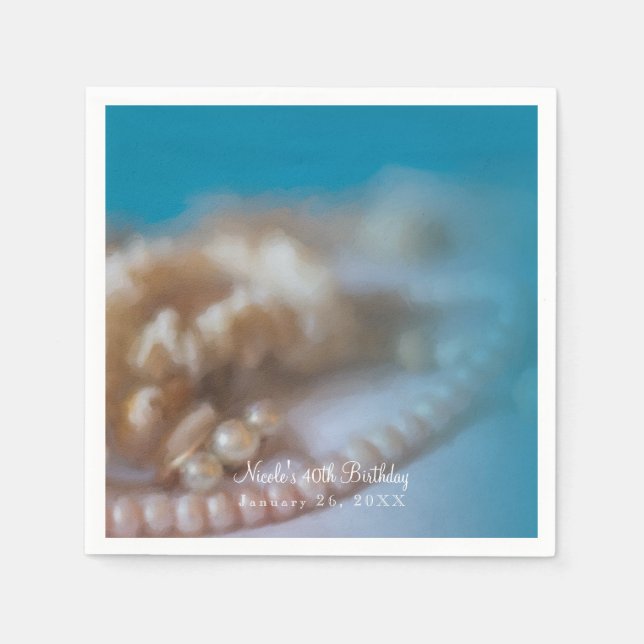 Shells & Pearls Elegant Wedding Jewels Beach Napkin (Front)