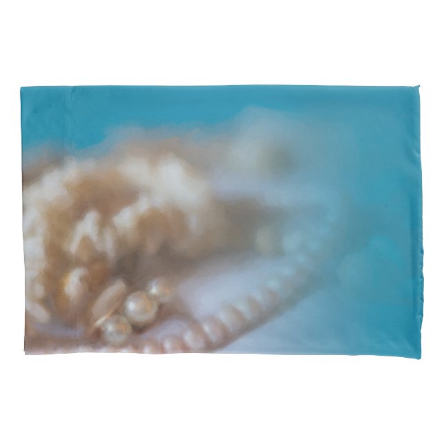 Shells & Pearls Painted Look Modern Beach Theme Pillowcase (Front)
