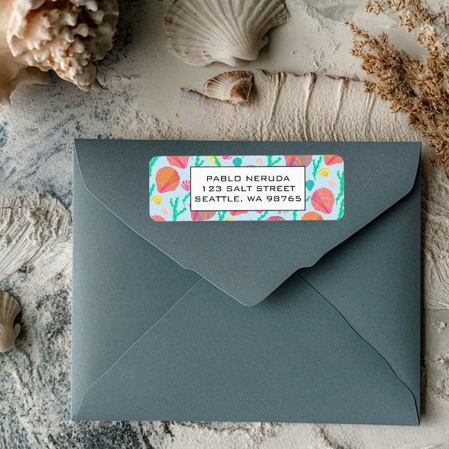 Shells & Seaweed Beach CUSTOM Adresse postale (Shells & Seaweed Beach Colorful Cute CUSTOM Mailing Return Address Label
)