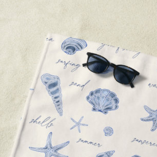 Shells Starfish Sun Fun Text Blue ID918  Beach Towel