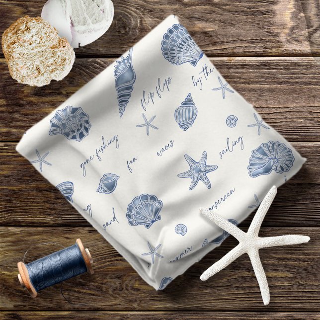 Shells Starfish Sun Fun Text Blue ID918  Fabric (Creator Uploaded)