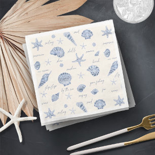Shells Starfish Sun Fun Text Blue ID918 Napkin