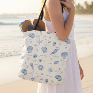 Shells Starfish Sun Fun Text Blue ID918  Tote Bag