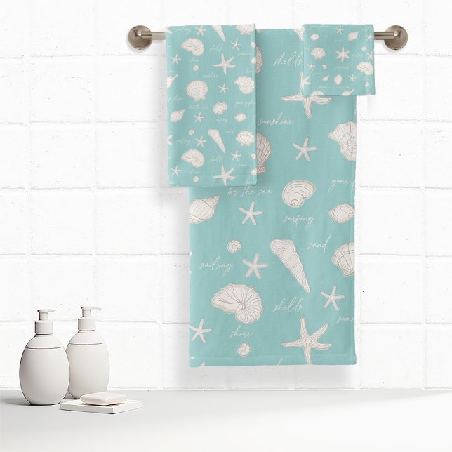 Shells Starfish Sun Fun Text Ivory ID918  Bath Towel Set (Creator Uploaded)