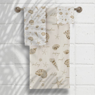 Shells Starfish Sun Fun Text Sandstone ID918 Bath Towel Set