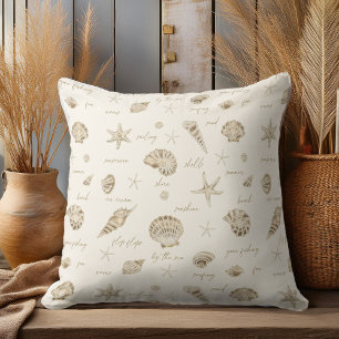 Shells Starfish Sun Fun Text Sandstone ID918 Throw Pillow