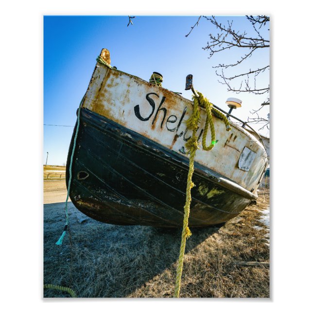Shelly Boat On The Shore of Lake Michigan Photo Print (Front)
