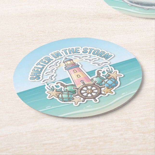 Shelter In The Storm Round Paper Coaster (Angled)