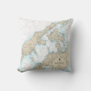Shelter Island Sound and Peconic Bays Chart Throw Pillow
