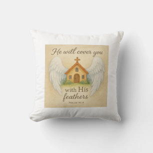 "Sheltered by His Wings" Throw Pillow