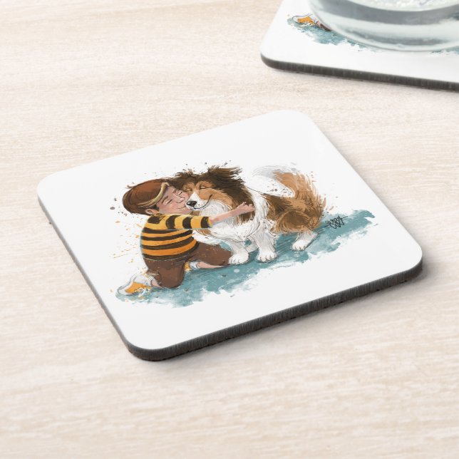Sheltie and Boy Dog Hug Coaster (Left Side)
