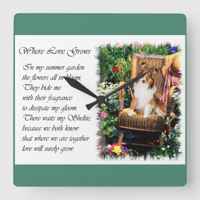 Sheltie Art Gifts Summer Garden Square Wall Clock (Front)