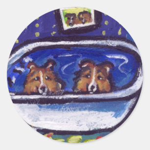Sheltie bathtime classic round sticker