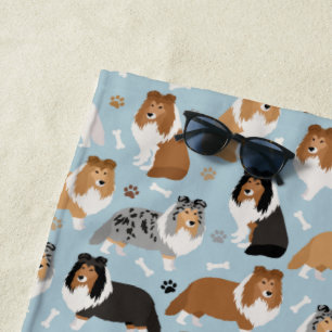 Sheltie Bones and Paws Beach Towel