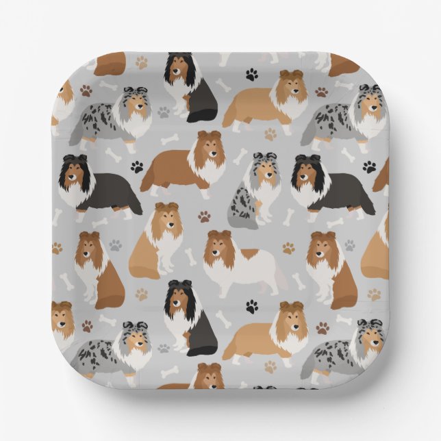 Sheltie Bones and Paws Paper Plates (Front)