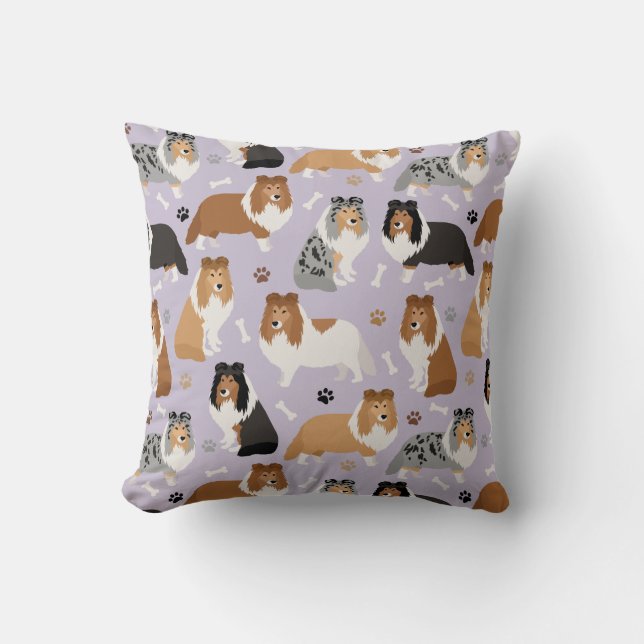 Sheltie Bones and Paws Throw Pillow (Front)