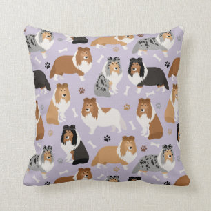 Sheltie Bones and Paws Throw Pillow