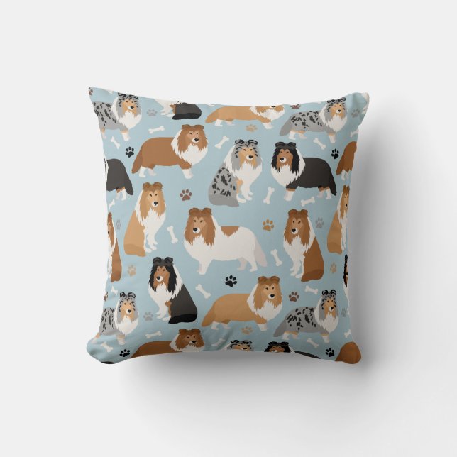 Sheltie Bones and Paws Throw Pillow (Front)