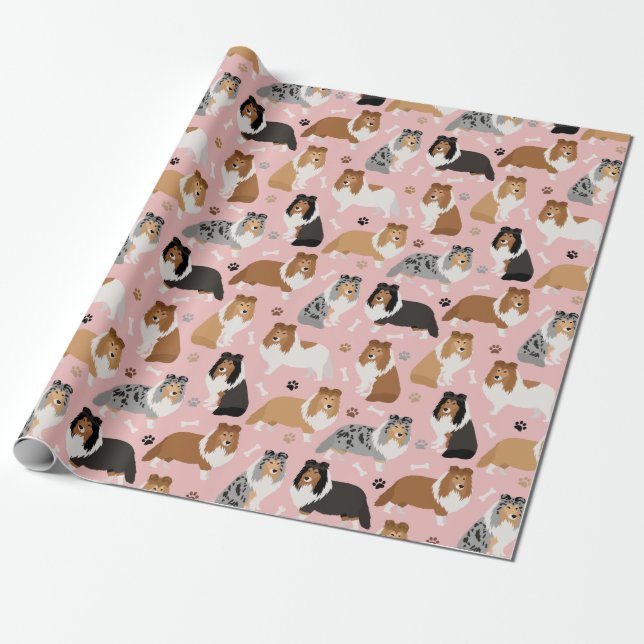 Sheltie Bones and Paws Wrapping Paper (Unrolled)