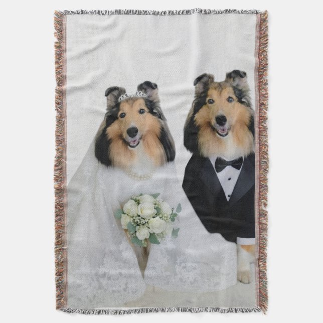 Sheltie Bride & Groom Throw Blanket (Front Vertical)