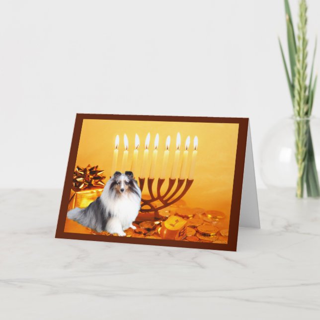 Sheltie Chanukah Card Menorah (Front)
