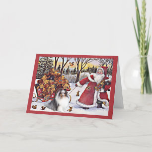Sheltie Christmas Card Santa Bears In Sleigh