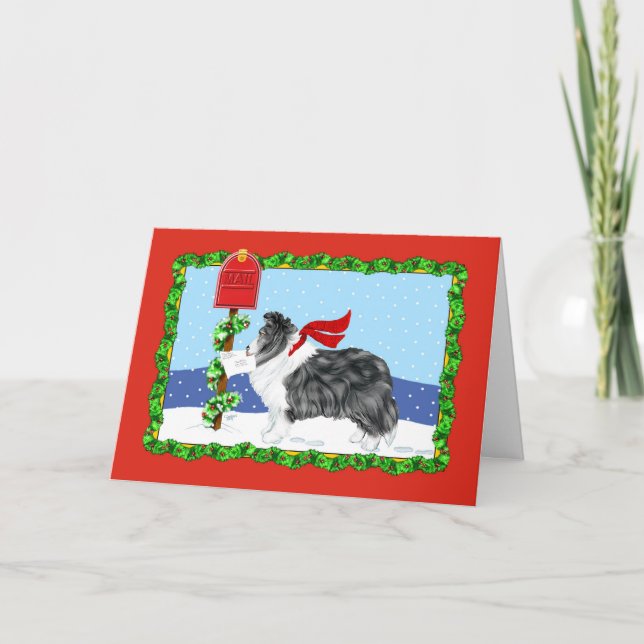 Sheltie Christmas Mail Bi Black Holiday Card (Front)